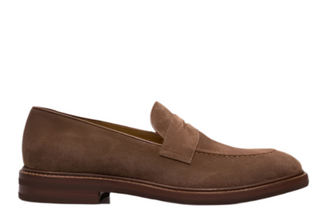 Brunello Cucinelli Suede Penny Loafers in Chestnut