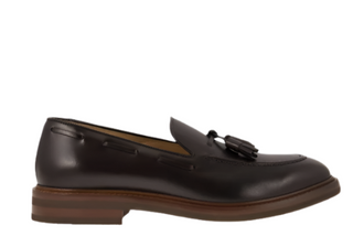 Brunello Cucinelli Polished Leather Burgundy Tassel Loafers