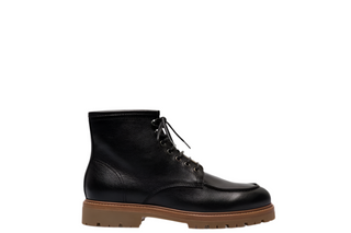 Brunello Cucinelli Pebbled Leather Moc Toe Lace-Up Ankle Boots