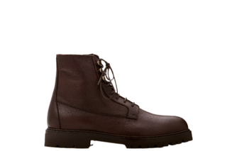 Brunello Cucinelli Pebbled Leather Lace-Up Ankle Boots with Lug Sole