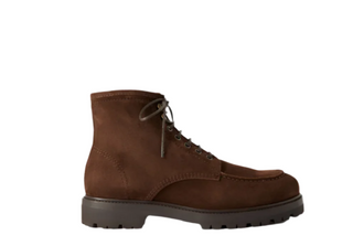 Brunello Cucinelli Suede Lace-Up Moc-Toe Boots with Lug Sole