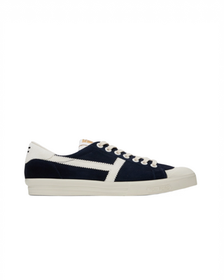 Tom Ford Suede Low-Top Sneakers with T-Stripe Trim Midnight Blue