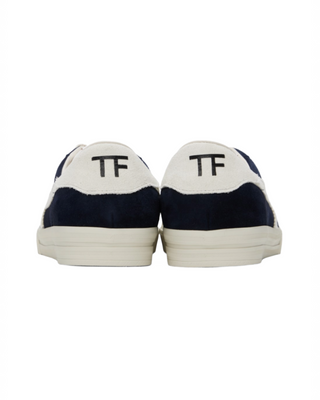 Tom Ford Suede Low-Top Sneakers with T-Stripe Trim Midnight Blue