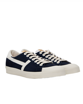 Tom Ford Suede Low-Top Sneakers with T-Stripe Trim Midnight Blue