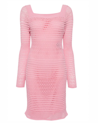Tom Ford Open-Knit Long-Sleeve Mini Dress Pink
