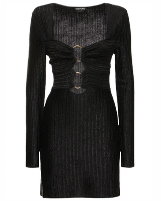 Tom Ford Ribbed Knit Ruched Mini Dress with Ring Hardware