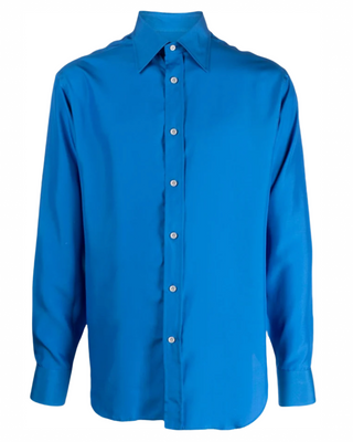 Tom Ford Silk Point-Collar Long-Sleeved Shirt in Blue