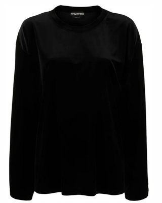 Tom Ford Velvet Round-Neck Long-Sleeve Blouse Black