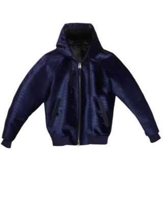 Tom Ford Crocodile-Effect Hooded Blouson in Blue