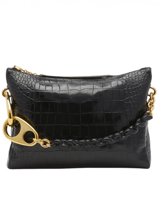Tom Ford Croc-Embossed Leather Shoulder Bag with Gold-Tone Carabiner Black