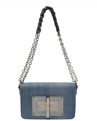 Tom Ford Denim Chain Flap Shoulder Bag with TF Clasp