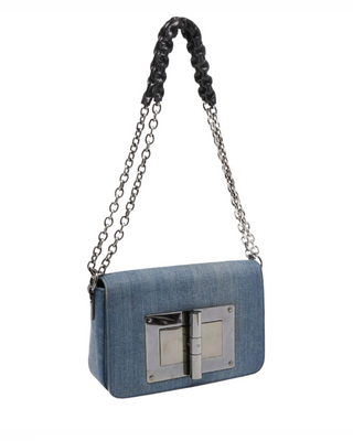 Tom Ford Denim Chain Flap Shoulder Bag with TF Clasp