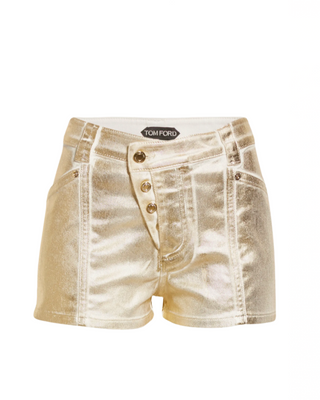 Tom Ford Metallic-Effect Gold Button-Fly Shorts
