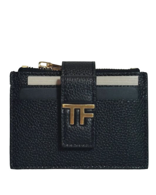 Tom Ford Pebbled Leather TF Logo Zip Cardholder