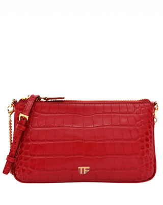 Tom Ford Crocodile-Embossed Leather TF Logo Mini Shoulder Bag Red