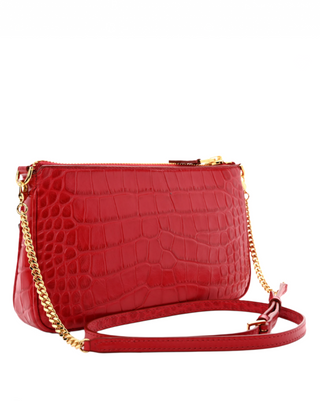 Tom Ford Crocodile-Embossed Leather TF Logo Mini Shoulder Bag Red
