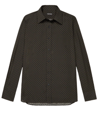 Tom Ford Dark Olive Cotton Micro-Dot Leisure Shirt