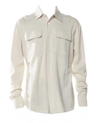 Brunello Cucinelli Melange Cotton Jersey Chest Pocket Shirt, Ecru