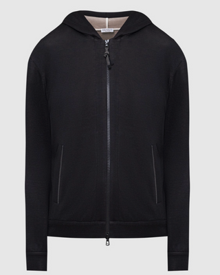 Brunello Cucinelli Fine-Knit Full-Zip Hoodie Black