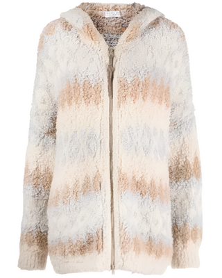 Brunello Cucinelli Textured Knit Striped Full-Zip Hooded Cardigan