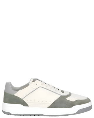 Brunello Cucinelli Ecru and Grey Paneled Low-Top Sneakers