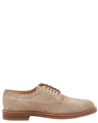 Brunello Cucinelli Suede Longwing Brogue Derby Shoes in Beige