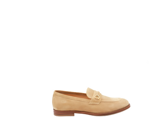 Brunello Cucinelli Mens Suede Sand Beige Horsebit Loafers with Buckle