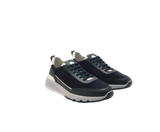 Brunello Cucinelli Mens Navy Suede Runner Sneakers