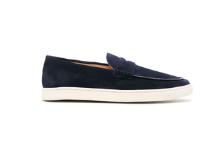 Brunello Cucinelli Mens Moccassin Navy Suede Penny Loafer