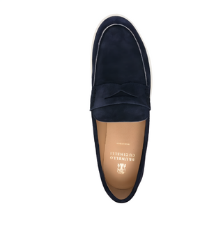 Brunello Cucinelli Mens Moccassin Navy Suede Penny Loafer
