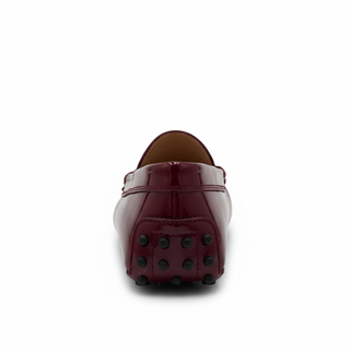 Tod’s Burgundy Patent Leather Driving Loafers with Rubber Pebble Sole