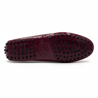 Tod’s Burgundy Patent Leather Driving Loafers with Rubber Pebble Sole
