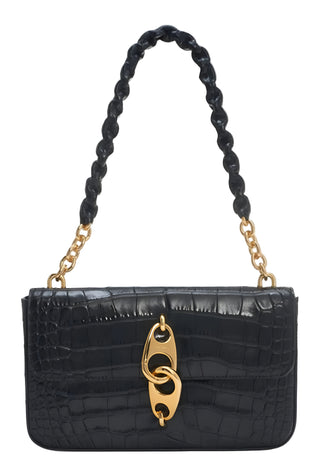 Tom Ford Croc-Effect Leather Gold Carabiner Flap Shoulder Bag Black