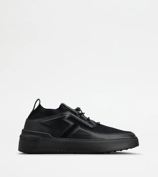 Tods Mesh and Leather Elastic-Lace Low-Top Sneakers Black