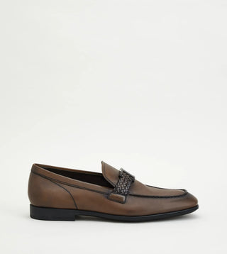 Tods Burnished Leather Braided Strap Loafers