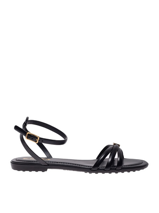 Tod’s Black Leather Strappy Sandals with Ankle Strap