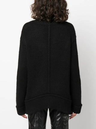 Tom Ford Textured Knit V-Neck Sweater with Ribbed Trims Black
