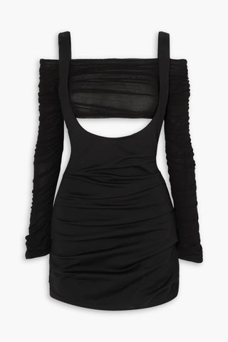 INTERIOR THE FRIDA LAYERED GATHERED STRETCH-JERSEY MINI DRESS - Size S