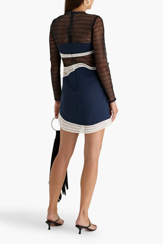 SIMKHAI BLAISE FISHNET-PANELED CREPE MINI DRESS - Size 4