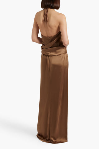 CAROLINA HERRERA DRAPED SATIN HALTERNECK GOWN - Size 12