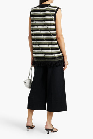 DIANE VON FURSTENBERG CASSIE STRIPED POINTELLE-KNIT COTTON VEST - Size M