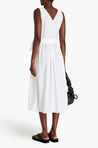 VINCE PLEATED POPLIN MIDI WRAP DRESS - Size S