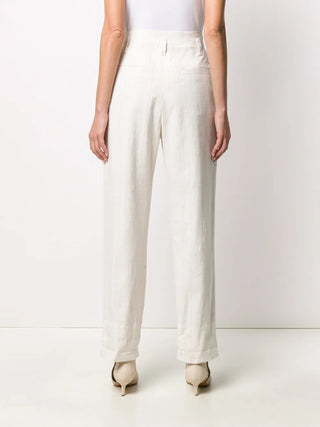 Brunello Cucinelli Linen Blend Pinstriped Pleated Cuffed Trousers