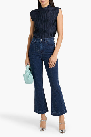 VERONICA BEARD CARSON CROPPED CRYSTAL-EMBELLISHED HIGH-RISE FLARED JEANS - Size 24