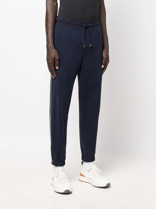 Brunello Cucinelli Knit Drawstring Slim-Cut Track Pants with Side Stripe