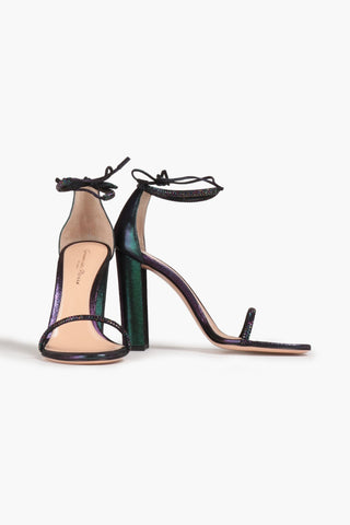 GIANVITO ROSSI EMBELLISHED IRIDESCENT SUEDE SANDALS - Size 40