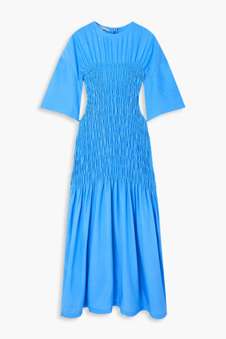 STELLA MCCARTNEY SHIRRED SILK-SATIN MIDI DRESS - Size 46