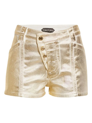 Tom Ford Metallic-Effect Gold Button-Fly Shorts