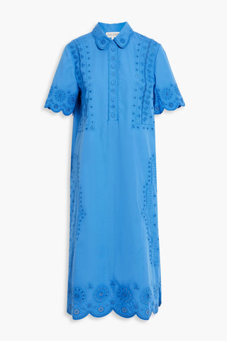 SALONI DREE BRODERIE ANGLAISE COTTON MIDI SHIRT DRESS - Size 16