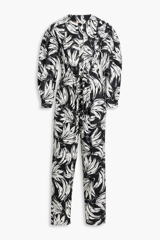 FARM RIO PRINTED COTTON-BLEND POPLIN JUMPSUIT - Size M